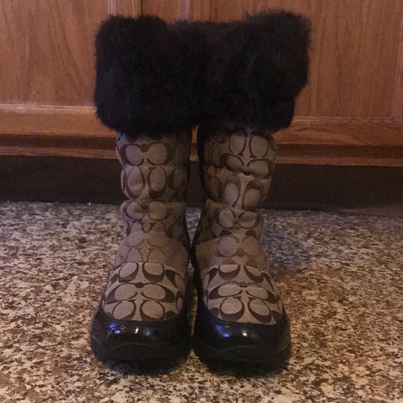 Coach Signature C Patten Leather Fur Boots - Picture 1 of 14